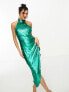 Starlet high neck embellished sequin midi dress in emerald