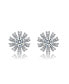 Sterling Silver White Gold Plated Round and Baguette Cubic Zirconia Flower Stud Earrings