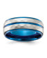 ფოტო #1 პროდუქტის Stainless Steel & Sand-blasted Faceted Blue IP-plated Band Ring