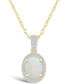 ფოტო #1 პროდუქტის Created Opal (1/2 ct. t.w.) and Created Sapphire (1/6 ct. t.w.) Halo Pendant Necklace in 10K Yellow Gold