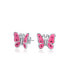 Фото #1 товара Tiny Dainty Pink Enamel Garden Butterfly Shaped Stud Earrings For Women For Sterling Silver