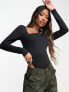 Threadbare super stretch slash neck long sleeve bodysuit in black