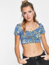 Monki cropped t-shirt in blue floral print