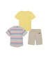 ფოტო #2 პროდუქტის Toddler Boys Short Sleeve T-shirt, Multi-Stripe Gauze Shirt and Twill Shorts, 3 Pc Set