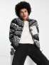 Фото #1 товара ASOS DESIGN oversized zip through jacket in black borg with all over print