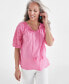 ფოტო #1 პროდუქტის Women's Cotton Mixed-Media Embroidered Blouse, Created for Macy's