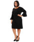 Фото #3 товара Plus Size Beaded Bell-Sleeve Dress