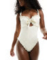 Фото #8 товара Miss Selfridge broderie corset detail tie front swimsuit in cream