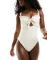 Фото #4 товара Miss Selfridge broderie corset detail tie front swimsuit in cream