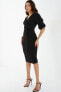 Фото #3 товара Women's Ruched Sleeve Knee Dress With Tie Waist Belt