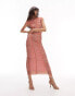 Topshop mesh ruched floral print midi dress in pink