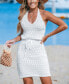 Фото #2 товара Women's White Knit Halterneck Cover-Up Beach Dress