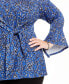 Фото #3 товара Plus Size Printed Tie-Waist Bell-Sleeve Top