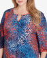 Plus Size Scoop Neck with Bar Detail Tie Dyed Spots Jacquard Knit Top