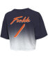 Women's Threads Justin Fields Navy, White Chicago Bears Drip-Dye Player Name and Number Tri-Blend Crop T-shirt