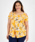 Фото #1 товара Plus Size Tropical Maze Cold-Shoulder Top, Created for Macy's