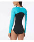 Women's Sculpt Long Sleeve Zip Front Colorblock One Piece Swimsuit