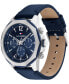 ფოტო #2 პროდუქტის Men's Multifunction Navy Blue Leather Strap Watch 46mm