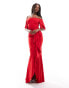 Фото #2 товара True Violet ruffle bardot maxi dress in red