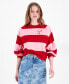 Фото #4 товара Women's Striped Letterman Crewneck Cotton Sweatshirt