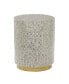 Mother of Pearl Drum Accent Table with Linear Mosaic Pattern and Gold Base