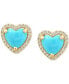ფოტო #3 პროდუქტის EFFY® Turquoise & Diamond (1/6 ct. t.w.) Heart Halo Stud Earrings in 14k Gold