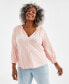 Фото #1 товара Plus Size Solid Gathered V-Neck Top, Created for Macy's