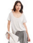 ASOS DESIGN linen look scoop neck pocket tee in stone