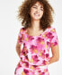 Petite Textured Print Round-Neck Short-Sleeve Top, Created for Macy's