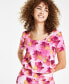 ფოტო #3 პროდუქტის Petite Textured Print Round-Neck Short-Sleeve Top, Created for Macy's