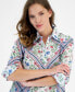 ფოტო #3 პროდუქტის Women's Scarf-Print Cotton Button-Front Shirt