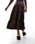 Фото #3 товара Monki tiered maxi cotton poplin skirt in brown