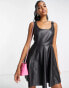 Фото #2 товара Miss Selfridge faux leather buckle detail fit and flare dress in black
