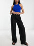 Bershka high waisted wide leg linen trousers in black