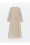 LCWAIKIKI Classic Fırfırlı Dik Yaka Çiçekli Uzun Kollu Kadın Şifon Elbise Elbise