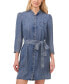 Women's Denim Tie Waist Button Front Shirtdress