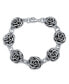 ფოტო #1 პროდუქტის Antiqued Finish Large Statement 3D Garden Flower Black Rose Bracelet For Women Girlfriend Oxidized .925 Sterling Silver 7.5 Inch