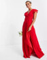 TFNC Bridesmaid flutter sleeve ruffle detail maxi dress in red