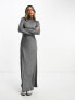 Фото #1 товара ASOS DESIGN high neck long sleeve maxi dress in silver