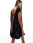 ASOS DESIGN textured mini smock dress with leopard bow back in black Черный, XS - EU 32-34 - фото #4