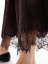 Фото #7 товара River Island satin midi skirt with lace trim in brown