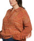 Фото #2 товара Plus Size Fringe Trim Long Sleeve Polo Sweater