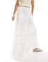 Фото #4 товара Monki maxi tiered poplin cotton skirt with half elastic waist in white