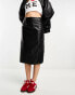 Noisy May faux leather midi skirt in black