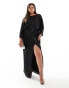 TFNC Plus sequin kimono top maxi dress in black Черный, DE 48 - фото #1