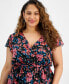Фото #4 товара Plus Size Floral Print Flutter-Sleeve Faux-Wrap Midi Dress