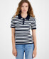 Фото #1 товара Women's Striped Short-Sleeve Polo Sweater