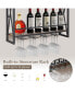Фото #3 товара 3-Tiers Industrial Wall Mounted Wine Rack with Glass Holder and Metal Frame