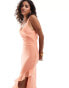 ASOS DESIGN Petite cami maxi dress with cowl neck and ruffle split detail in coral