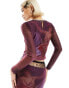 Фото #4 товара Labelrail x Dyspnea renaissance rodeo print mesh long sleeve top with embellished neck in purple